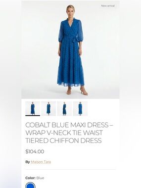 Size 4 Maison Tara Cobalt Blue Wrap Maxi Dress with Tie Waist